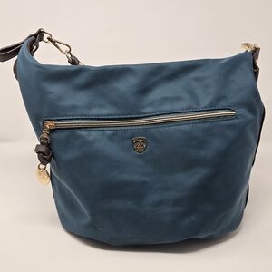Three Dog Night Scotland Teal Nylon Hobo Shoulder Bag | Gold Hardware